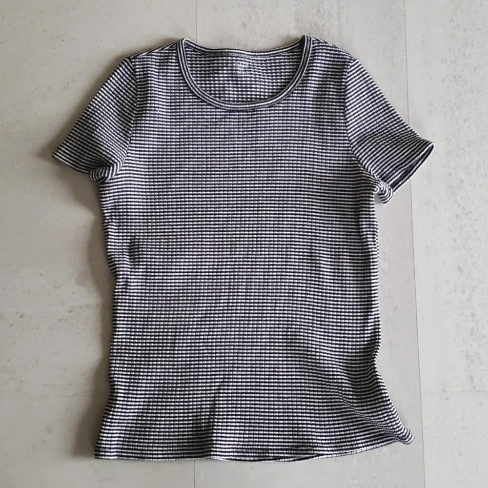 a.n.a  black /white striped women's casual shirt